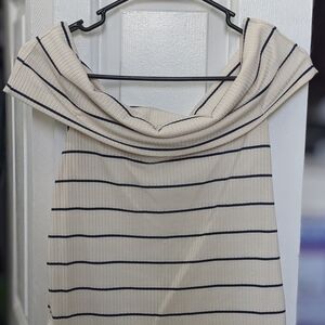 a new day Off-Shoulder Sweater - Cream and Black Stripes